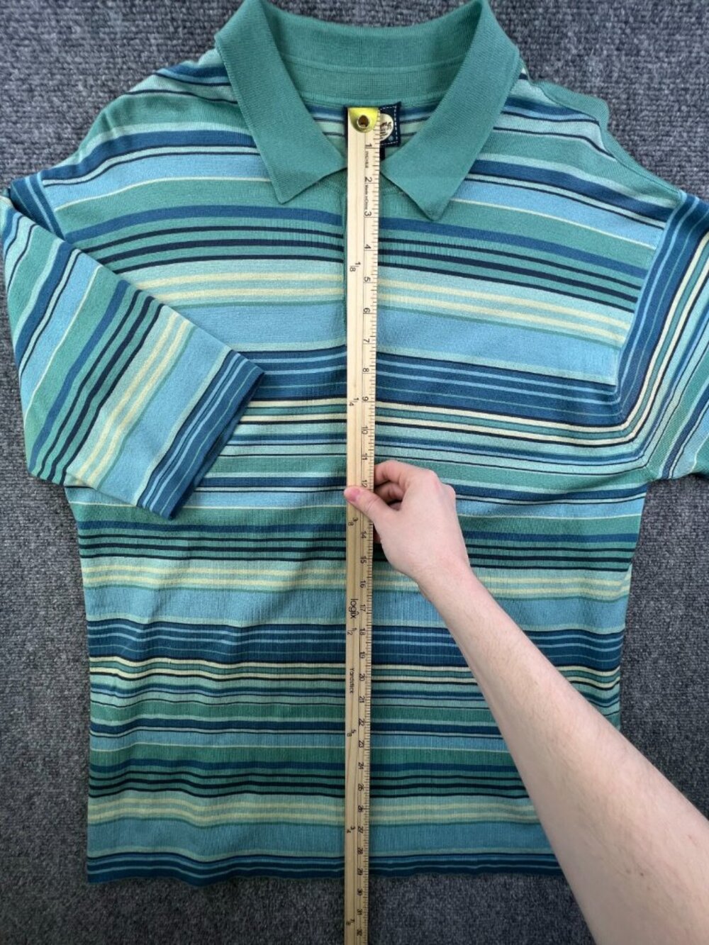 Tommy Bahama Polo Shirt Mens Large Silk Blend Blue Green Short Sleeve Striped - Picture 3 of 14